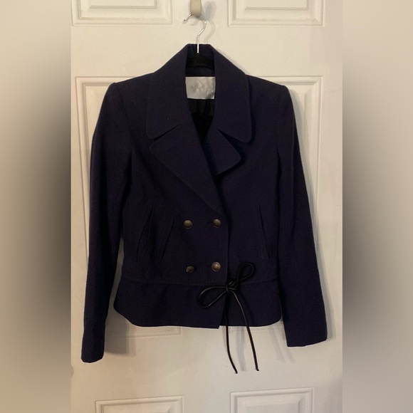 A.L.C. Navy Blue Virgin Italian Wool Blend Double Breasted Tie Jacket Blazer - Picture 5 of 7